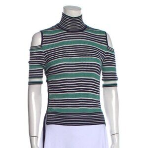 Fendi Green Striped Cutout Turtleneck Top